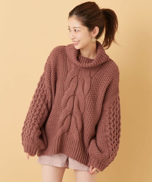 Who S Who Chico ワッフル袖ケーブルタートルニット Outlet アウトレット レディース Pal Closet パルクローゼット パルグループ公式ファッション通販サイト