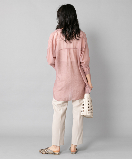 COHINA バンドカラーシアーシャツ ピンクベージュ バンドカラーシアーシャツ｜小柄、低身長女性向けブランド – COHINA STORE