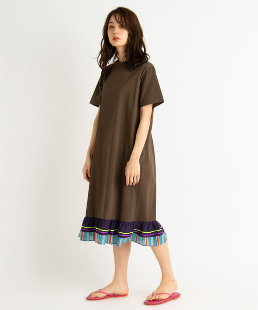 激安特価 ミュベール Muveil ss マルチパターン ジャージ ワンピース 半袖 切替 フレア 膝丈 38 マルチカラー 新規購入 Centrodeladultomayor Com Uy