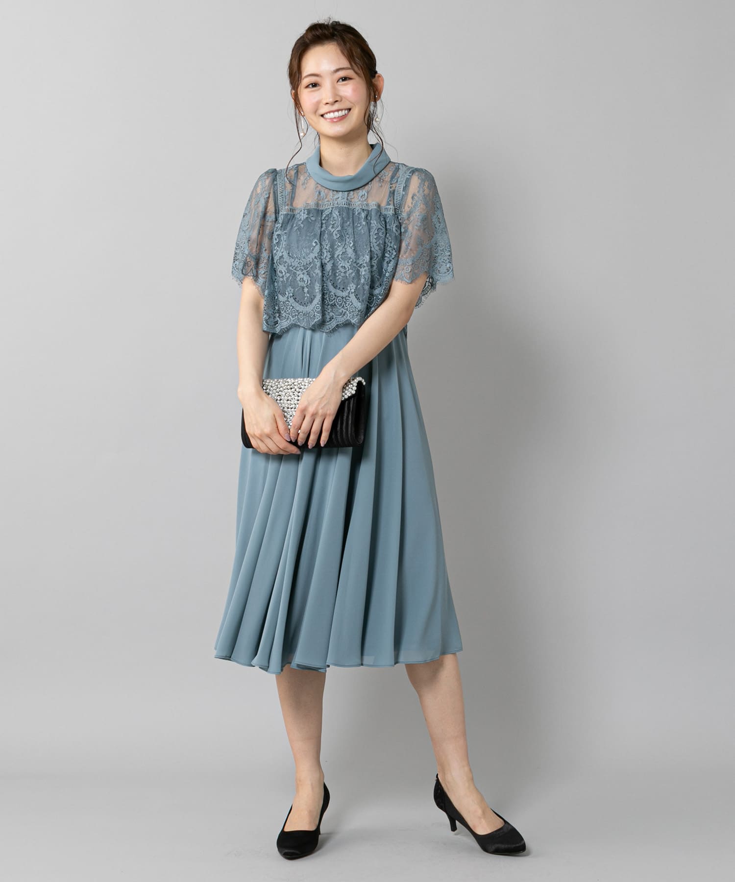 prose verse(プロズヴェール) 《WEB限定》【1枚で華やかに】ロールネックレース切替ワンピースドレス