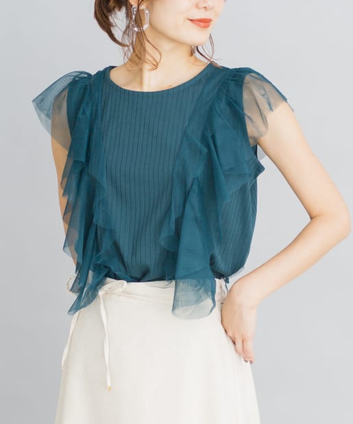 プチプラ大人のお洒落アイテム チュールフリル付きリブtシャツ Prose Verse プロズヴェール レディース Pal Closet パルクローゼット パルグループ公式ファッション通販サイト