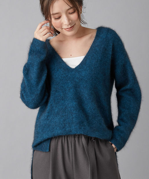 un dix cors(アンディコール) 【毎年好評の上質ニット】ラクーンVネックルーズニット