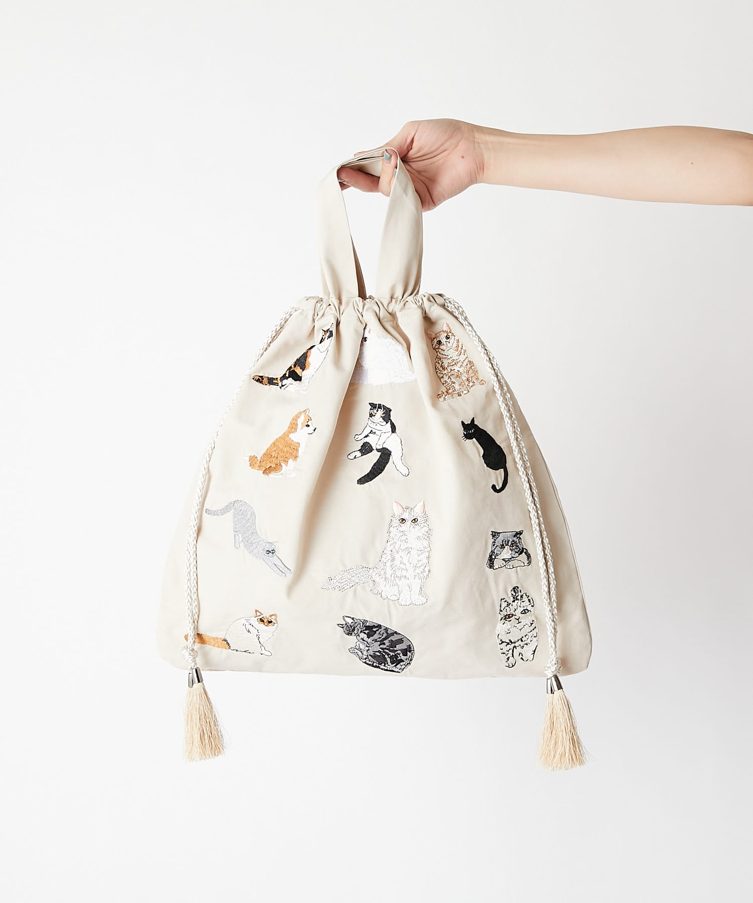 春色☆猫刺繍巾着【ear札幌店】 - ear PAPILLONNER(イアパピヨネ