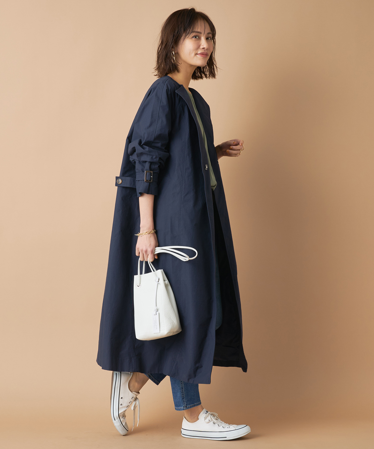 un dix cors(アンディコール) 【程よいハリ感で上品見え】グログラン袖バックルコート