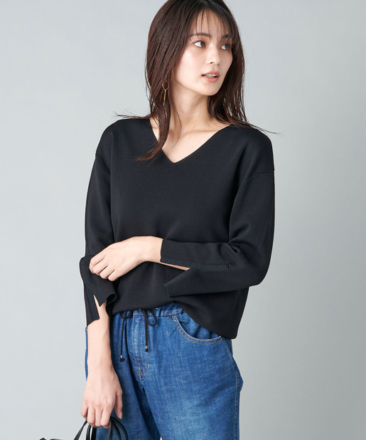 un dix cors(アンディコール) 【《きちんと感のある1枚》手洗い可】袖スリットニット