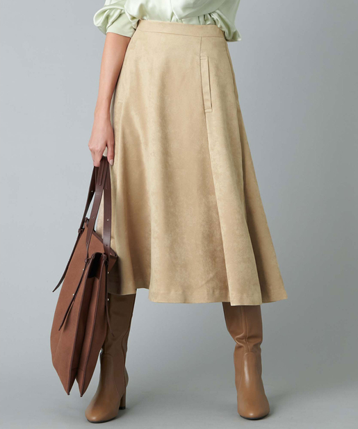 un dix cors(アンディコール) 【《ストレスフリーな着心地》手洗い可】フェイクスエードフレアスカート