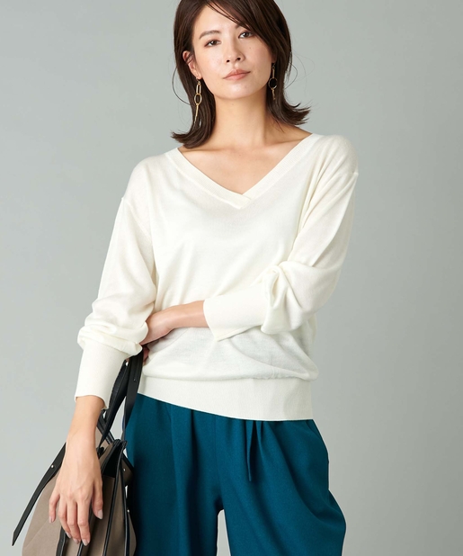 un dix cors(アンディコール) 【《着回し力抜群》手洗い可】Vネックハイゲージプルオーバー