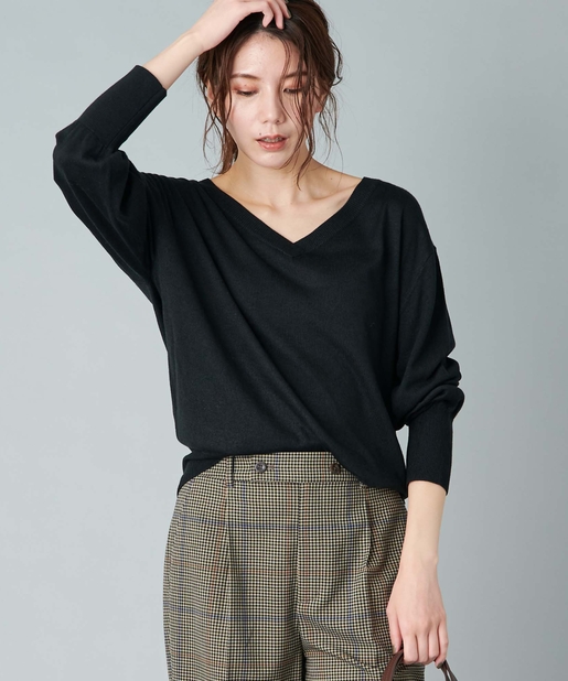 un dix cors(アンディコール) 【《着回し力抜群》手洗い可】Vネックハイゲージプルオーバー