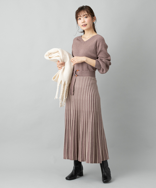 女性らしさのあるシルエット】前後2wayプリーツスカートニット