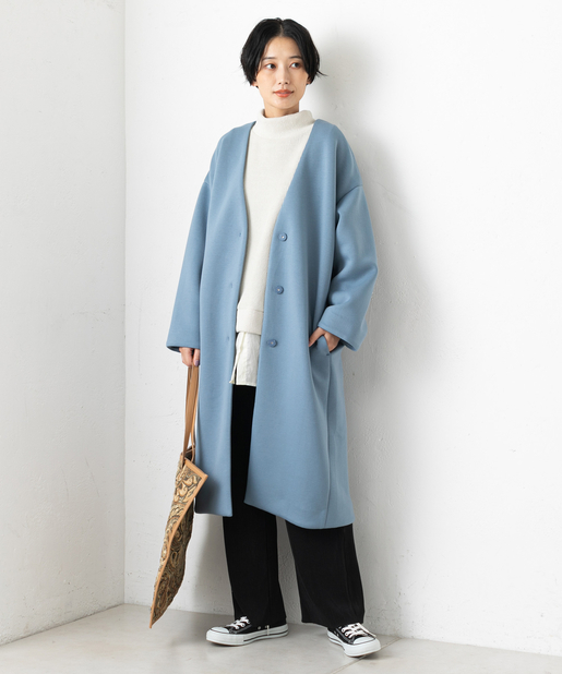 ダンボールノーカラーロングコート Discoat ディスコート レディース Pal Closet パルクローゼット パルグループ公式ファッション通販サイト