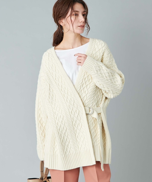 un dix cors(アンディコール) 【《シーズンムードを高めるアイテム》手洗い可】ケーブルニットカーディガン