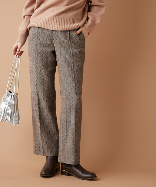 un dix cors(アンディコール) 【《美脚見えするシルエット》手洗い可】ヘリンボンストレートパンツ