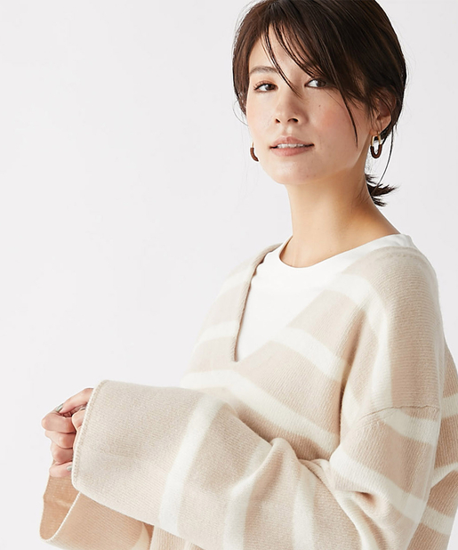 un dix cors(アンディコール) 【柔らかな素材感が女性らしい】ラムズウールボーダーチュニックニット