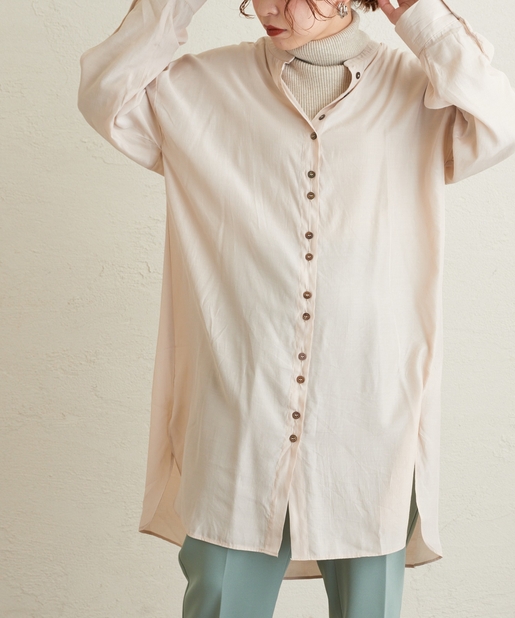 natural couture(ナチュラルクチュール) ダブル釦バンドカラーシャツ