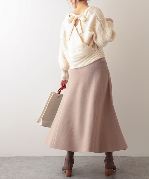 natural couture(ナチュラルクチュール) 【WEB限定】ニットロングたっぷりフレアスカート