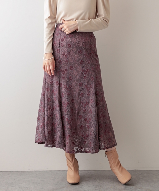 natural couture(ナチュラルクチュール) お花べロアレースマーメイドスカート Mサイズ