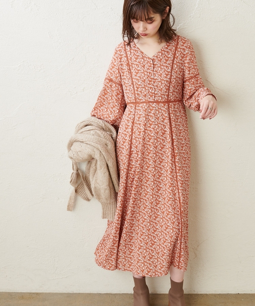 はしごレース切替バックリボンワンピース | natural couture