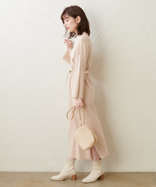 もちもちニットボトルネックリブワンピース | natural couture
