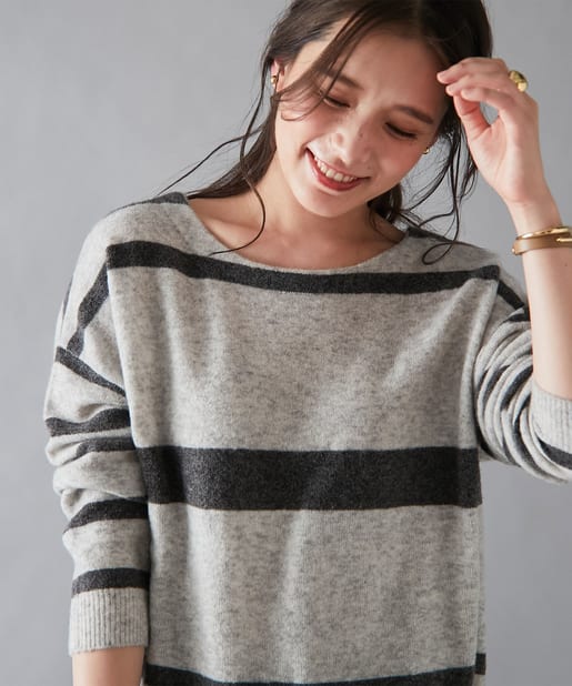 un dix cors(アンディコール) 【《シックな色使いが魅力》手洗い可】ラクーン混ボーダールーズニット