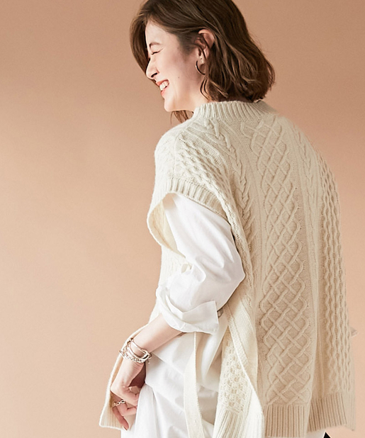 un dix cors(アンディコール) 【着回しの幅が広がる】ケーブルベスト×シャツセット