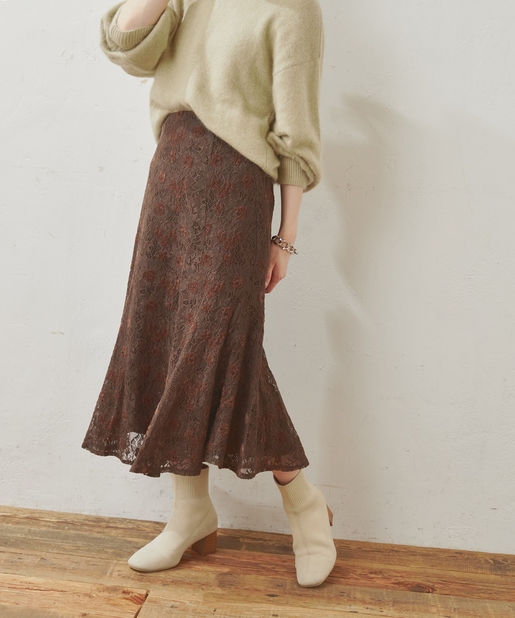 natural couture(ナチュラルクチュール) お花ベロアレースマーメイドスカート Sサイズ