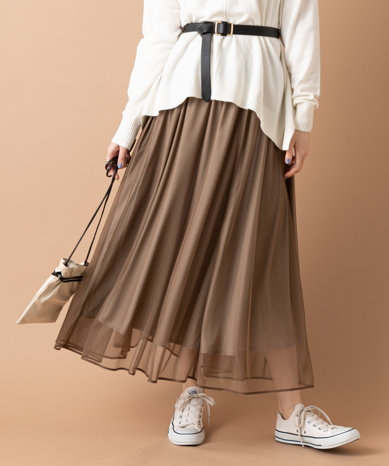 un dix cors(アンディコール) 【《揺れ感が上品》手洗い可】チュールマキシスカート