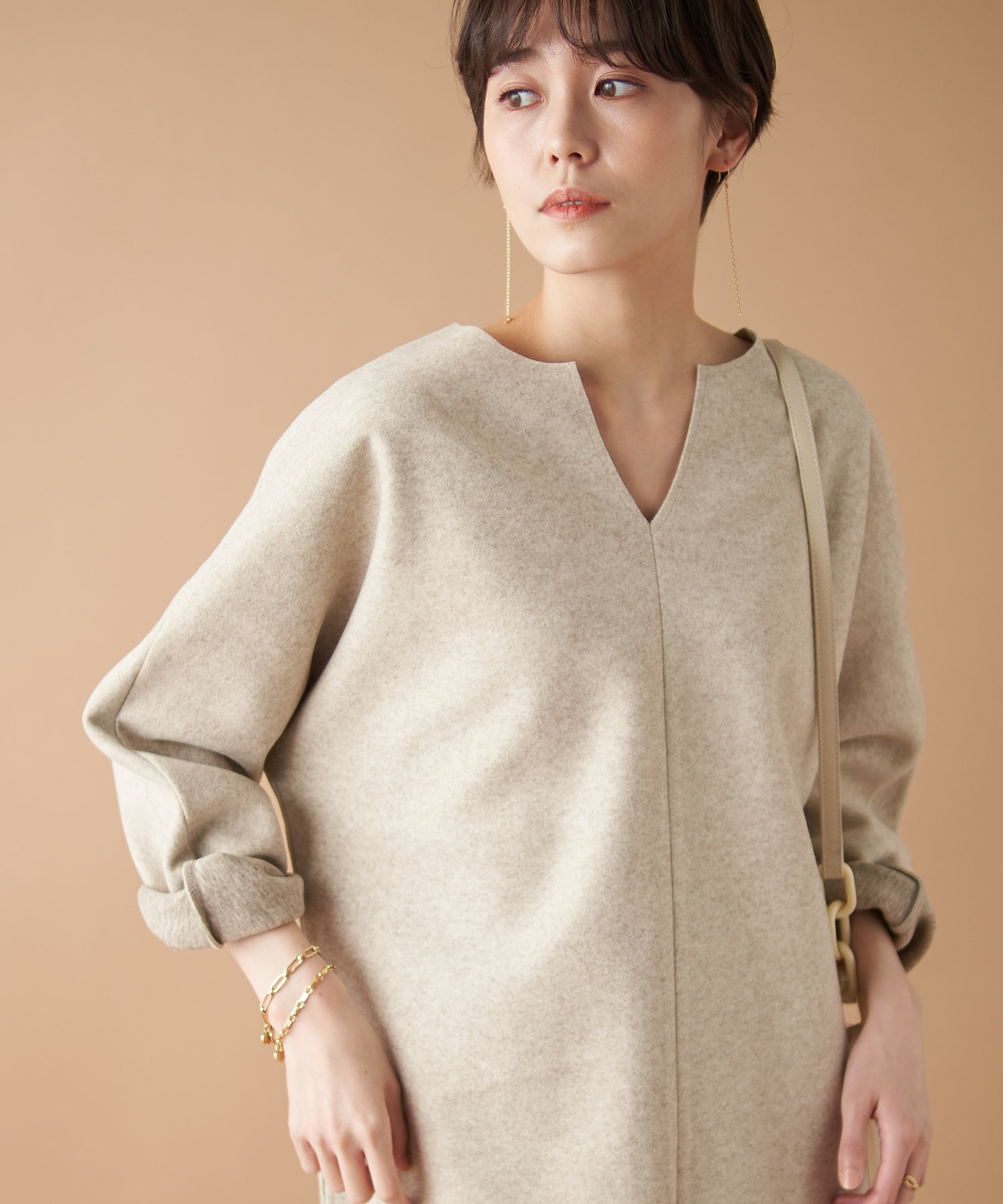 un dix cors(アンディコール) 【《デコルテをきれいに見せる》手洗い可】ウールタッチジャージーカットソー