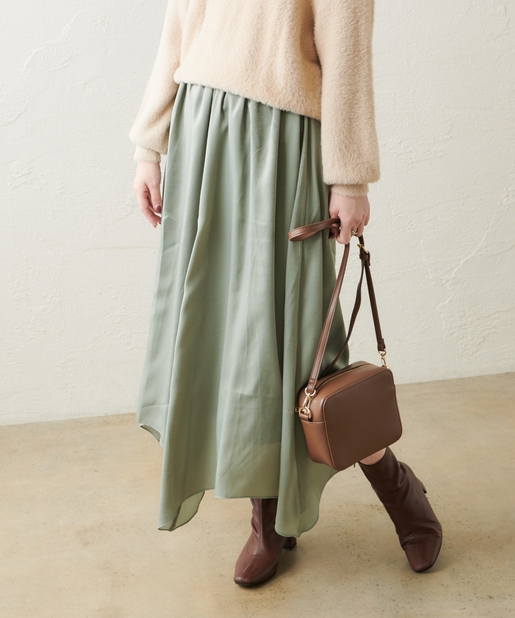 natural couture(ナチュラルクチュール) 【WEB限定カラー有り】シャギーニット×ヴィンテージサテンスカートセット