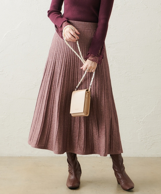 natural couture(ナチュラルクチュール) 【WEB限定カラー有り】ほんのりラメプリーツスカート