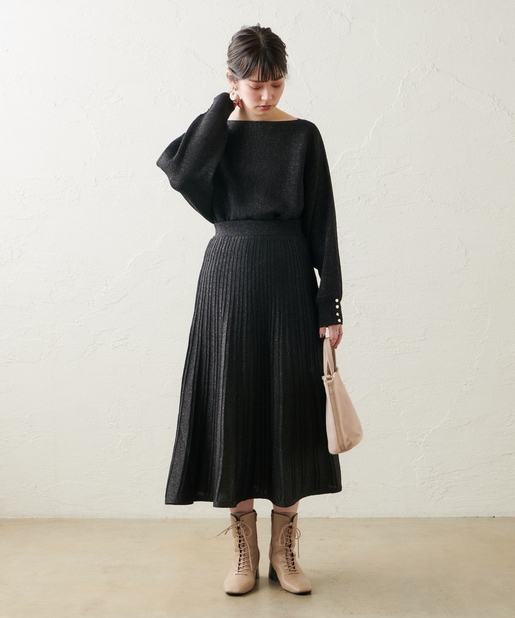 natural couture(ナチュラルクチュール) 【WEB限定カラー有り】ほんのりラメプリーツスカート