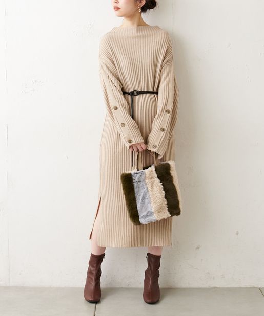 袖ボタンデザインボトルネックニットワンピース Natural Couture ナチュラルクチュール レディース Pal Closet パルクローゼット パルグループ公式ファッション通販サイト