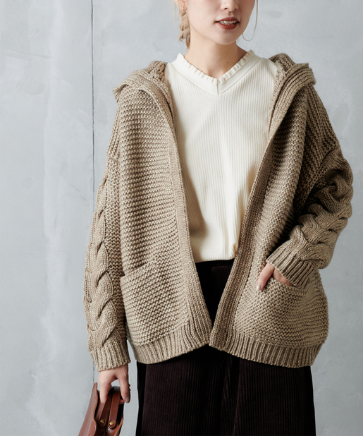 ケーブル編みフード付きカーディガン Pual Ce Cin ピュアルセシン レディース Pal Closet パルクローゼット パルグループ公式ファッション通販サイト