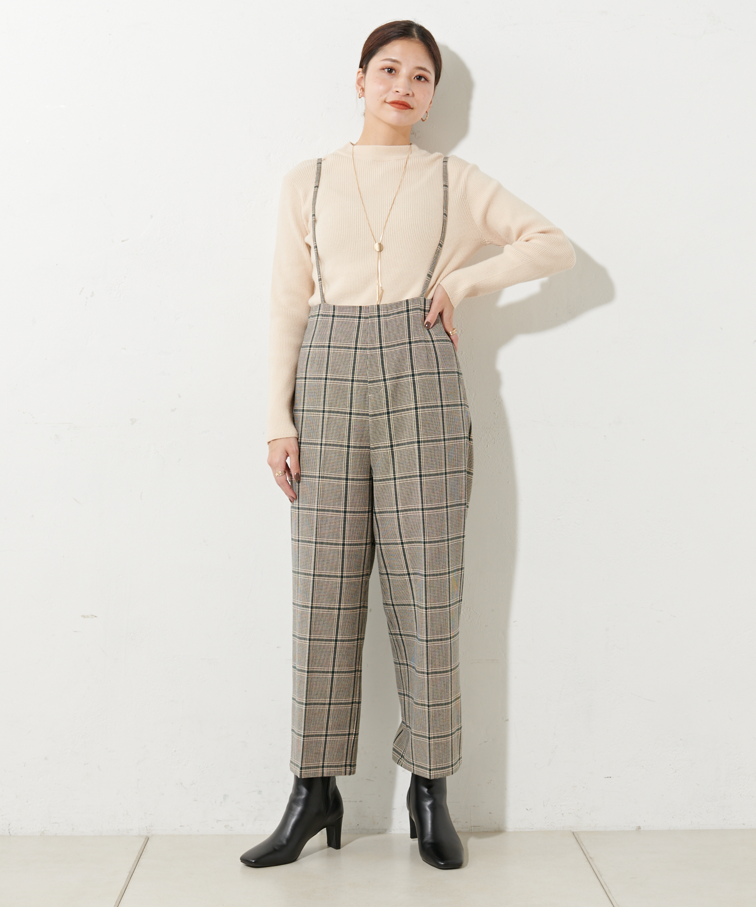 肩紐付きチェックパンツ Discoat ディスコート レディース Pal Closet パルクローゼット パルグループ公式ファッション通販サイト