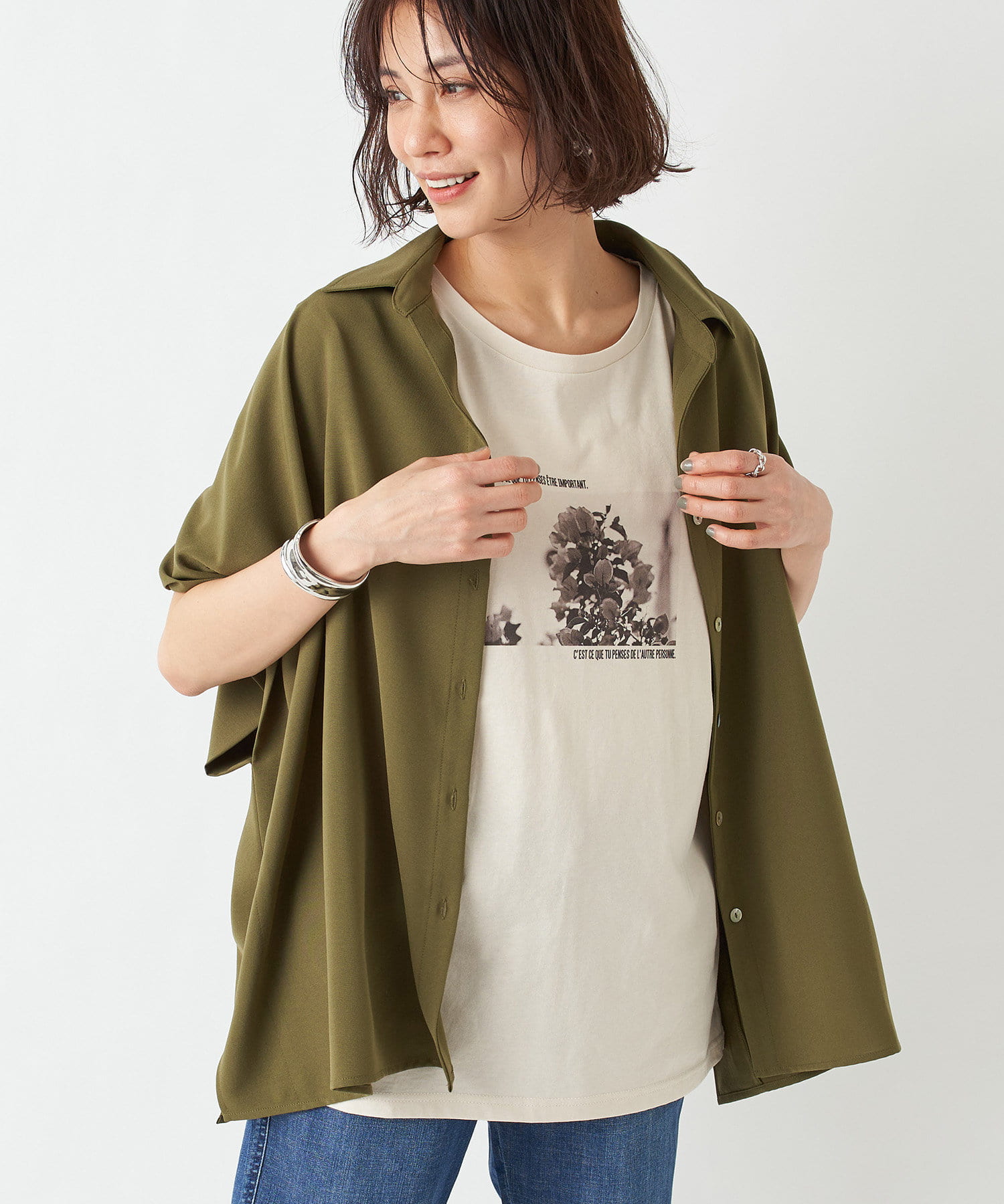 un dix cors(アンディコール) 【《とろみ素材が女性らしい》洗える】スリーブタックシャツ