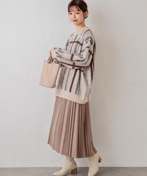 natural couture(ナチュラルクチュール) ポンチスエードプリーツスカート