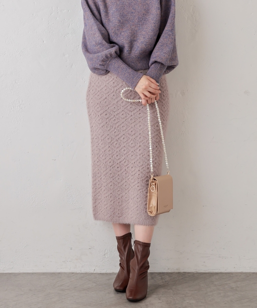 ほわほわフェザー柄編みニットタイトスカート | natural couture