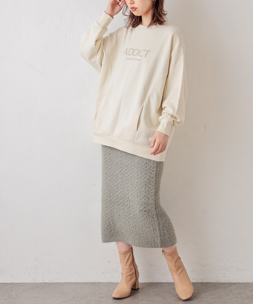 natural couture(ナチュラルクチュール) ほわほわフェザー柄編みニットタイトスカート