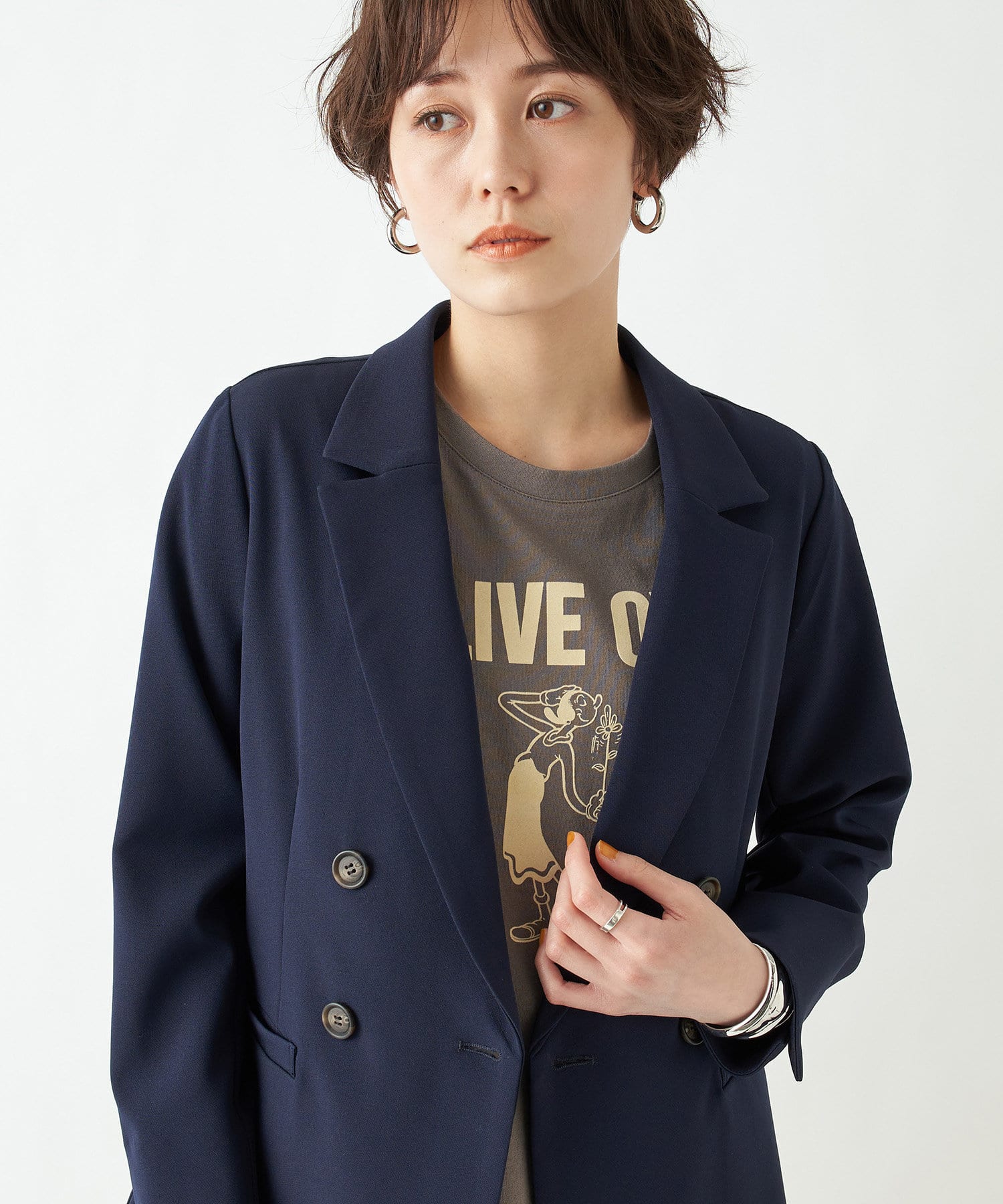 un dix cors(アンディコール) 【羽織るだけで洗練感あるルックスに】ダブルクロスジャケット