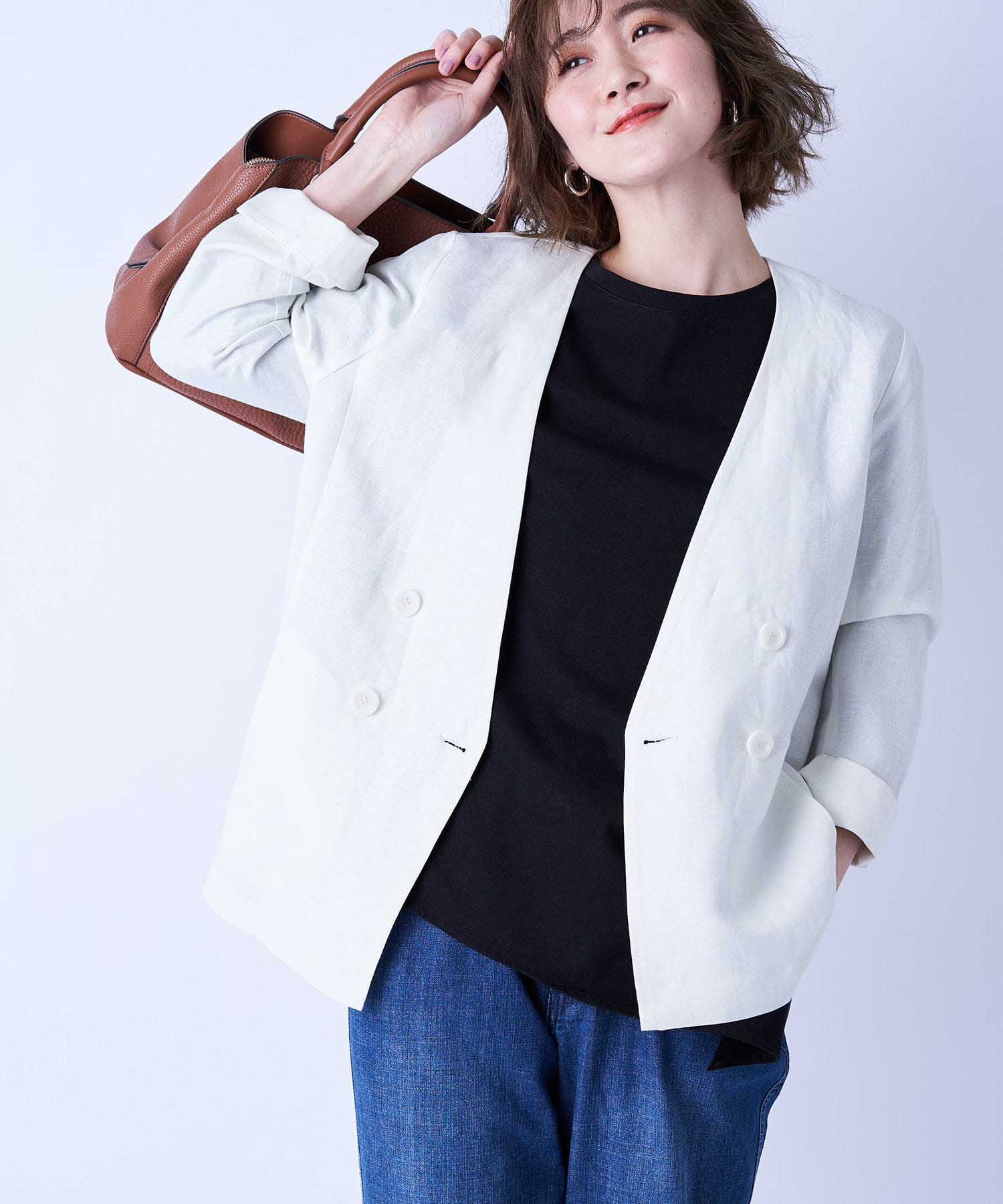 un dix cors(アンディコール) 【《ドライタッチでさらりとした着心地》手洗い可】リネンレーヨンジャケット