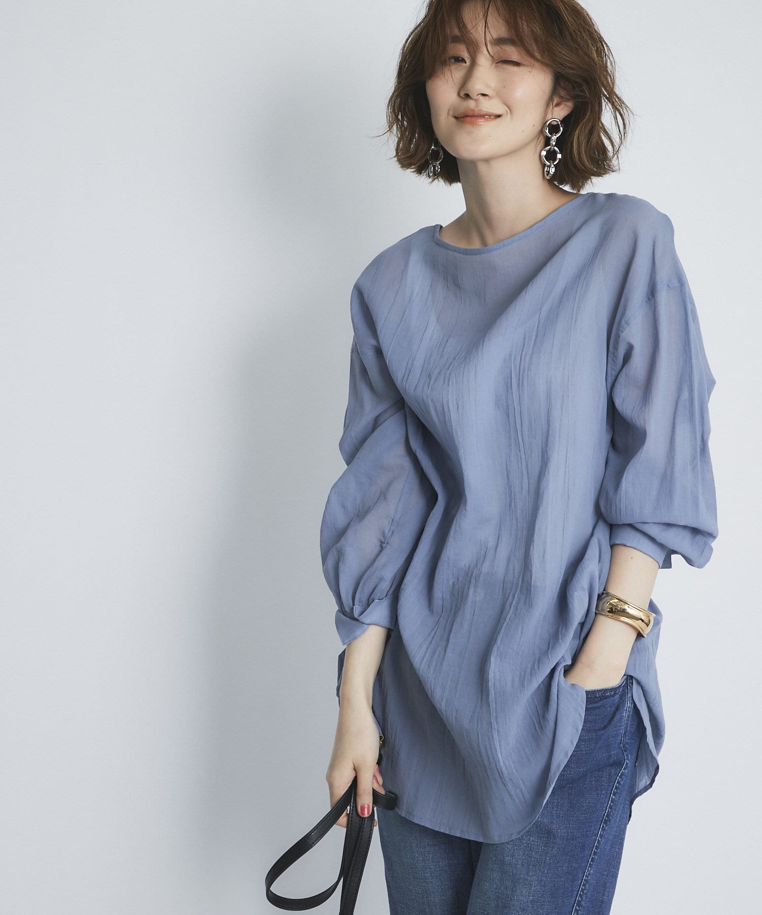 un dix cors(アンディコール) 【着回し力抜群】コットンシフォン2wayシャツ