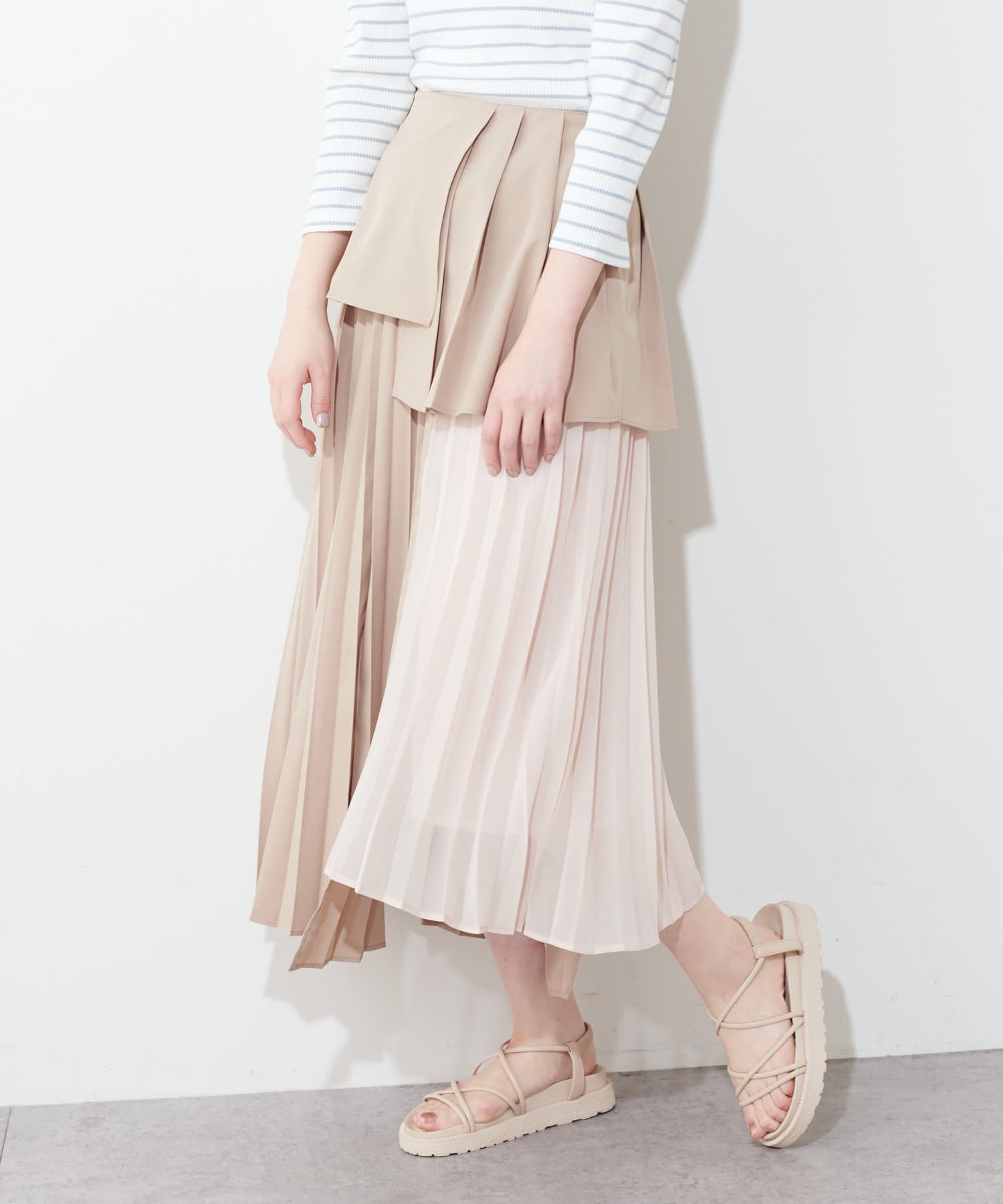 natural couture(ナチュラルクチュール) 【WEB限定】プリーツ異素材切替スカート