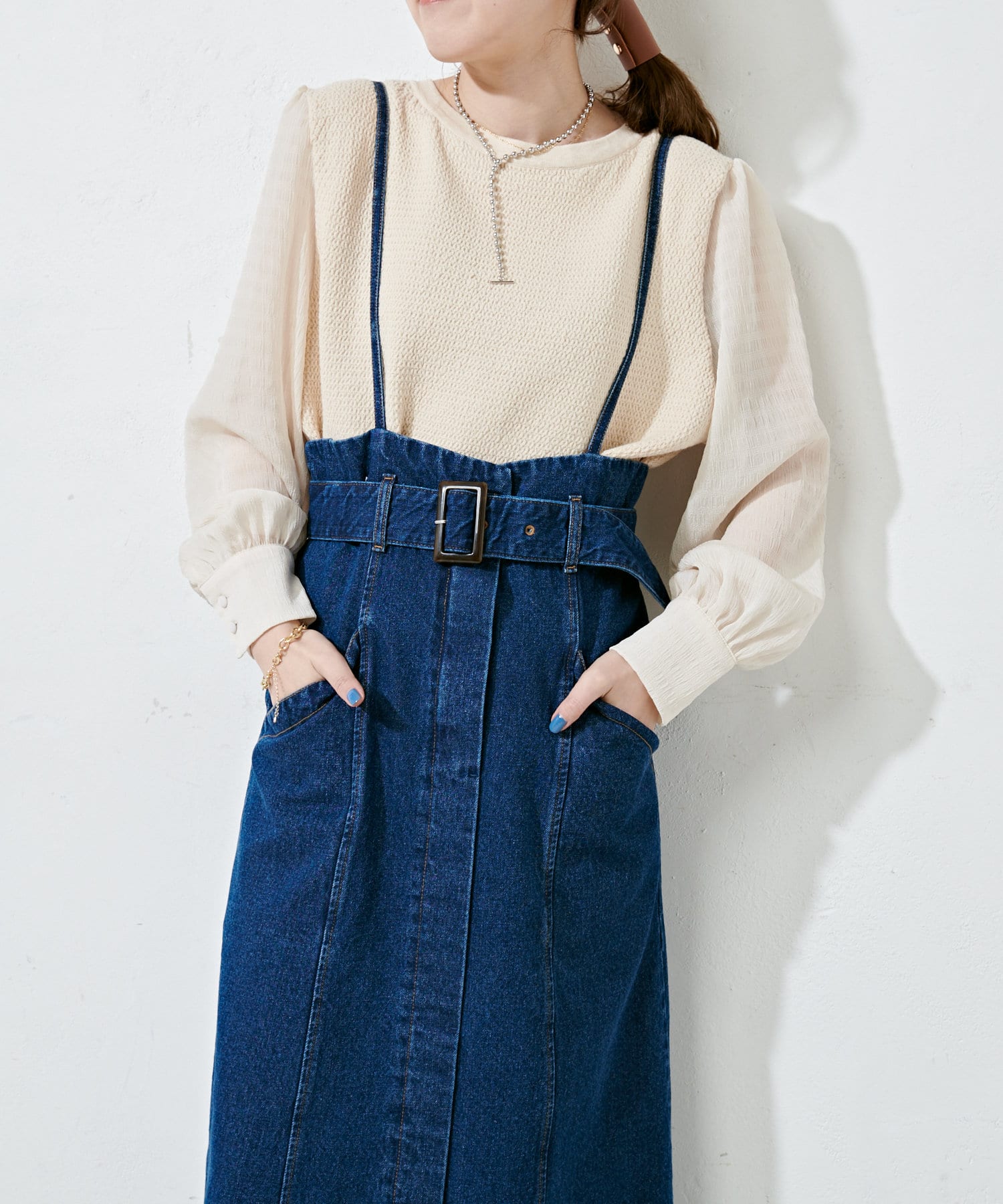 肩紐付デニムナロースカート Discoat ディスコート レディース Pal Closet パルクローゼット パルグループ公式ファッション通販サイト