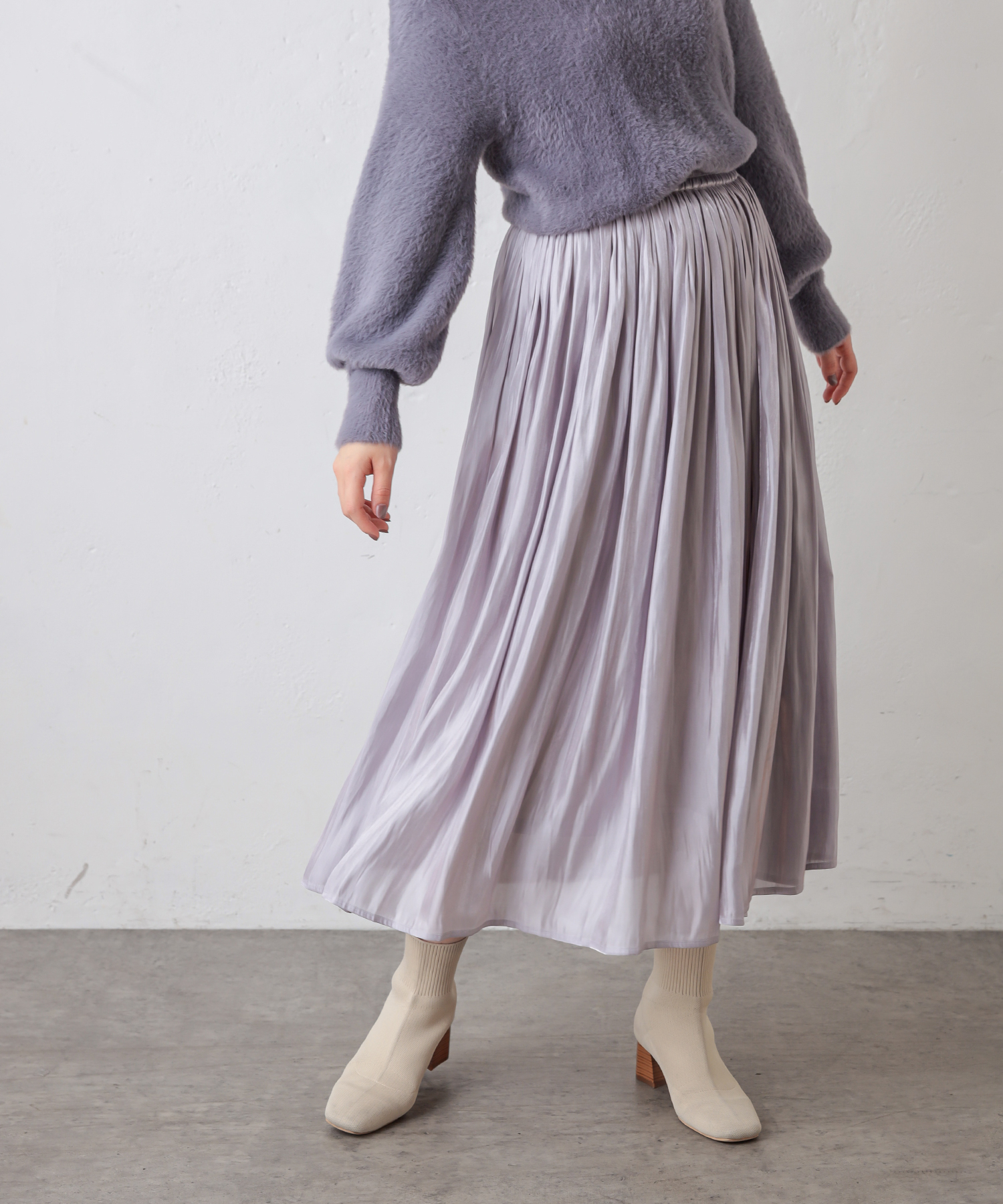 シャイニーサテンキラリギャザースカート | natural couture ...