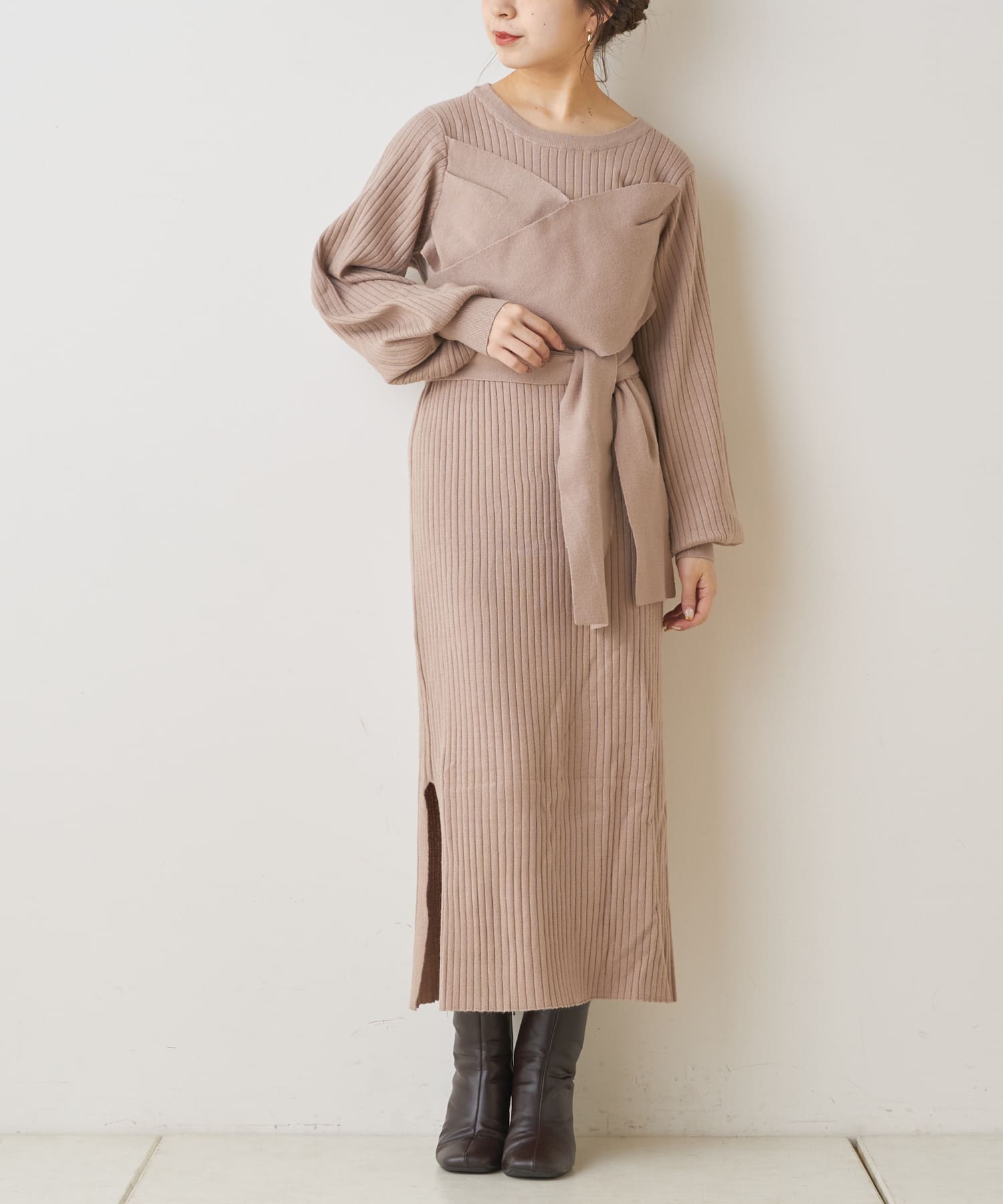 リボンレイヤードニットロングワンピース Who S Who Chico フーズフーチコ レディース Pal Closet パルクローゼット パルグループ公式ファッション通販サイト