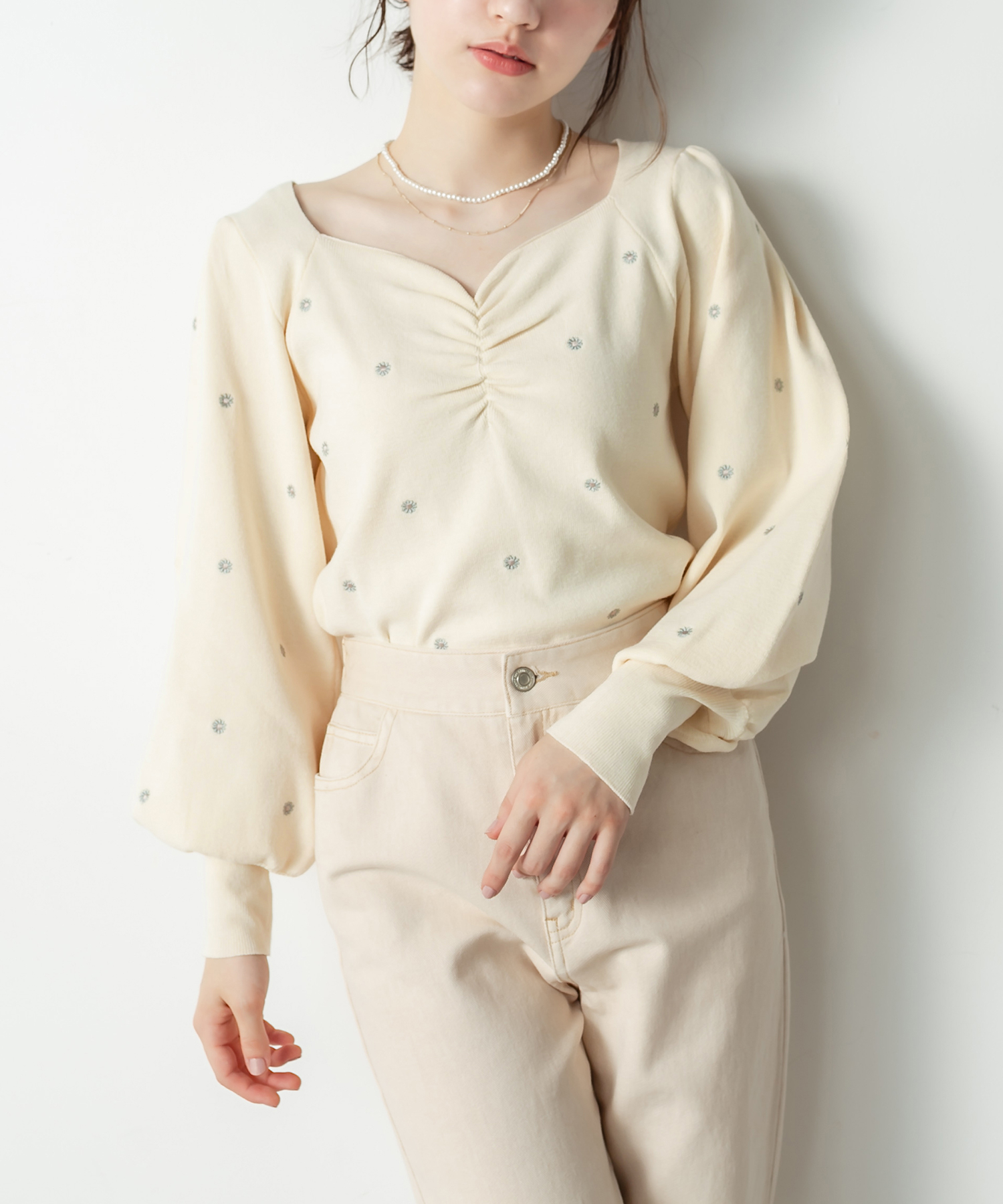 マーガレット刺繍胸くしゅニット Olive Des Olive オリーブ デ オリーブ レディース Pal Closet パルクローゼット パルグループ公式ファッション通販サイト