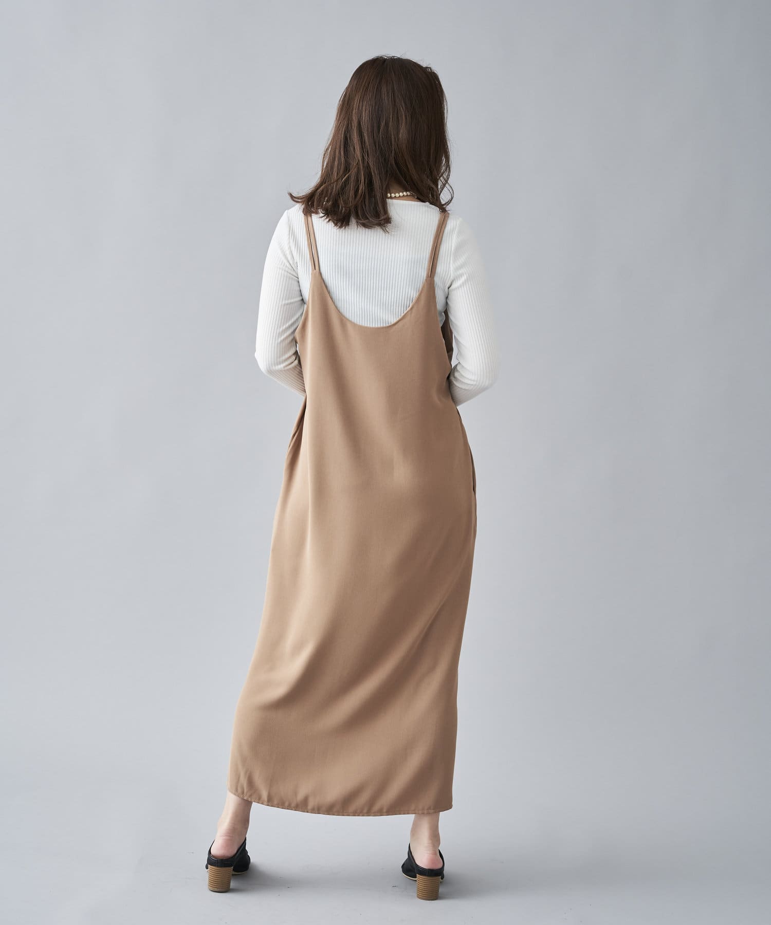 Chez toi(シェトワ) 【インナ―付きセットアイテム】2本ハトメキャミワンピース×長袖カットリブT