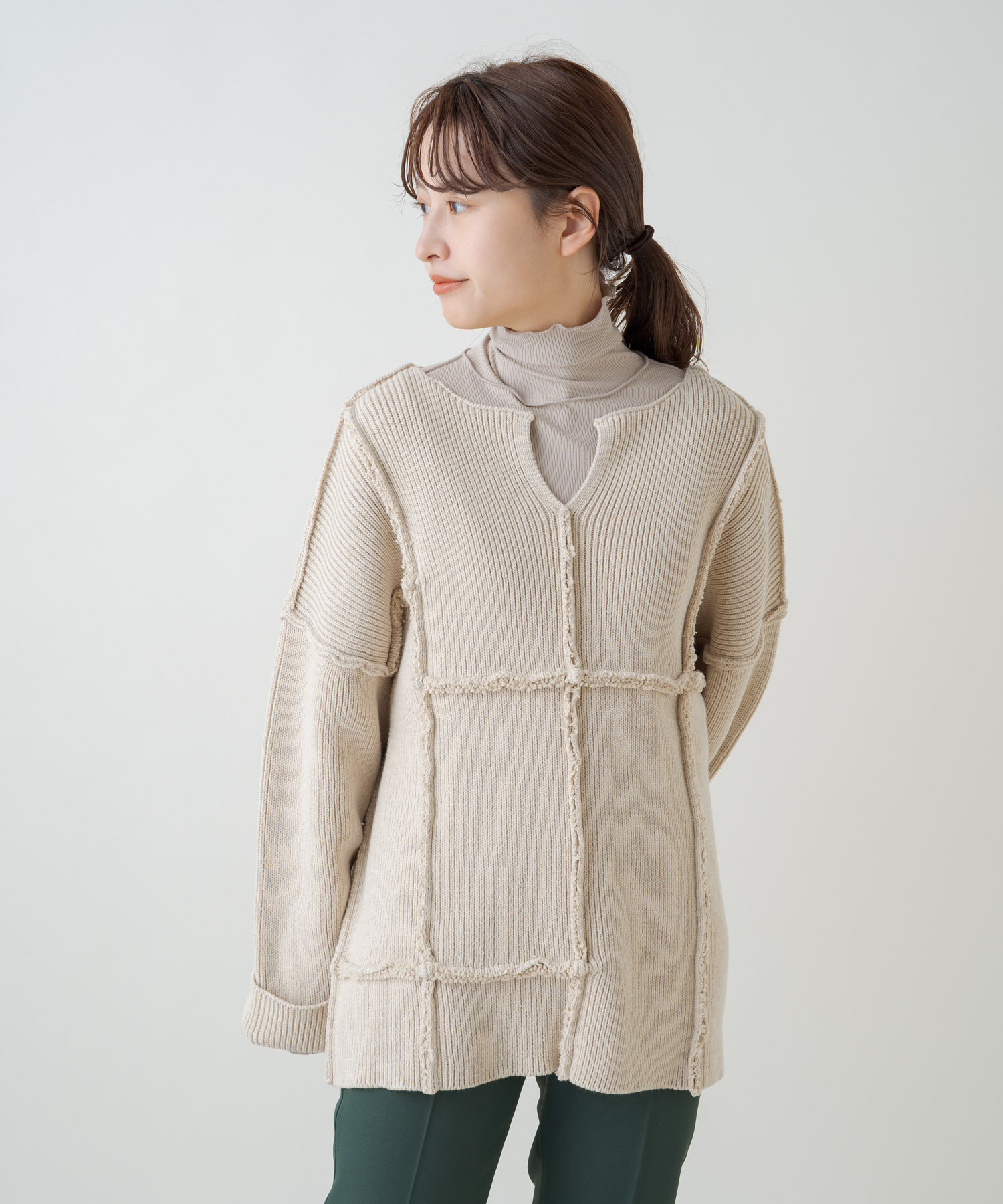 静岡店】春先着回せるパッチワークニット - Kastane(カスタネ