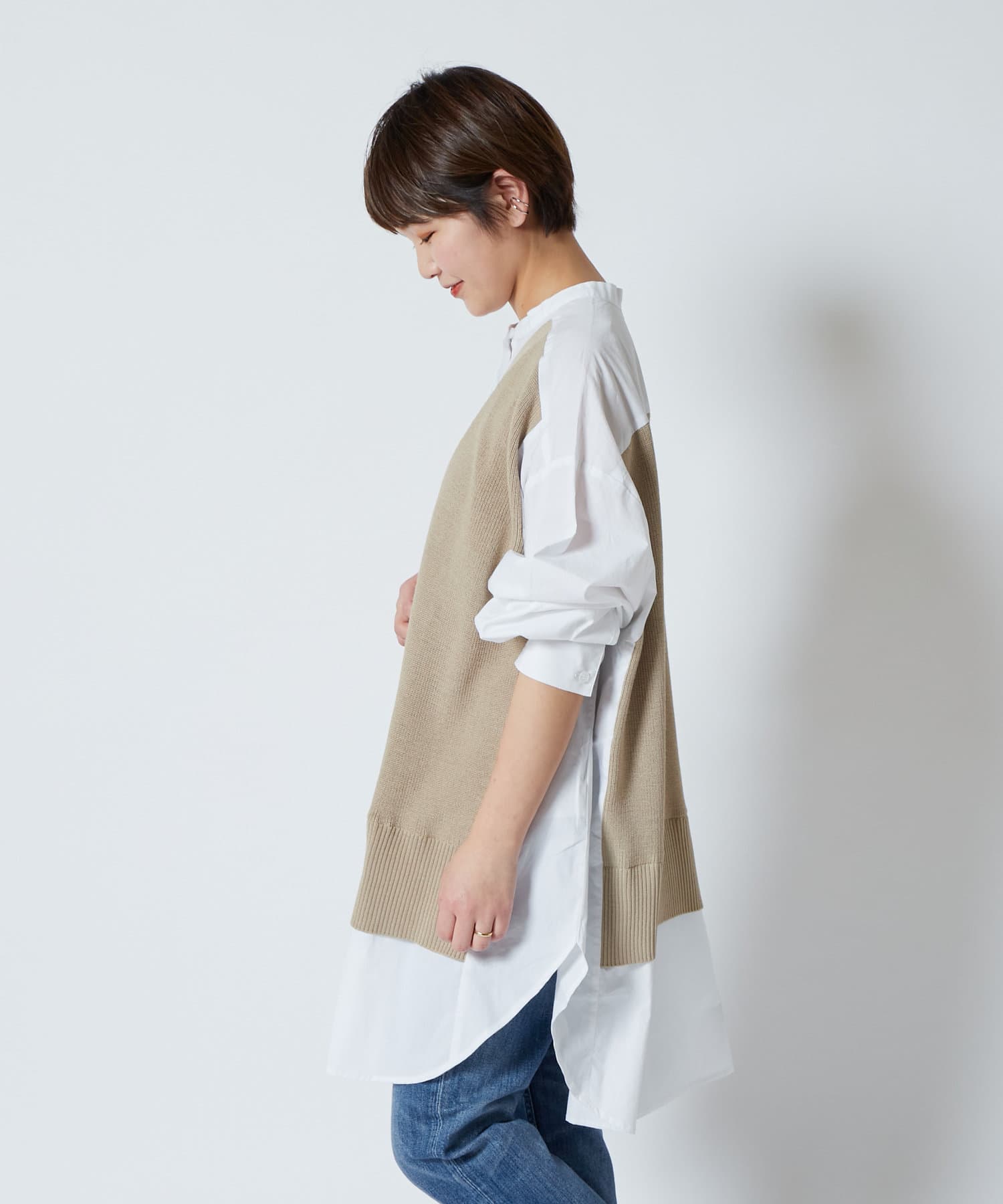縦落ちでムードを変える ニットコンビロングシャツ Collage Gallardagalante コラージュ ガリャルダガランテ レディース Pal Closet パルクローゼット パルグループ公式ファッション通販サイト