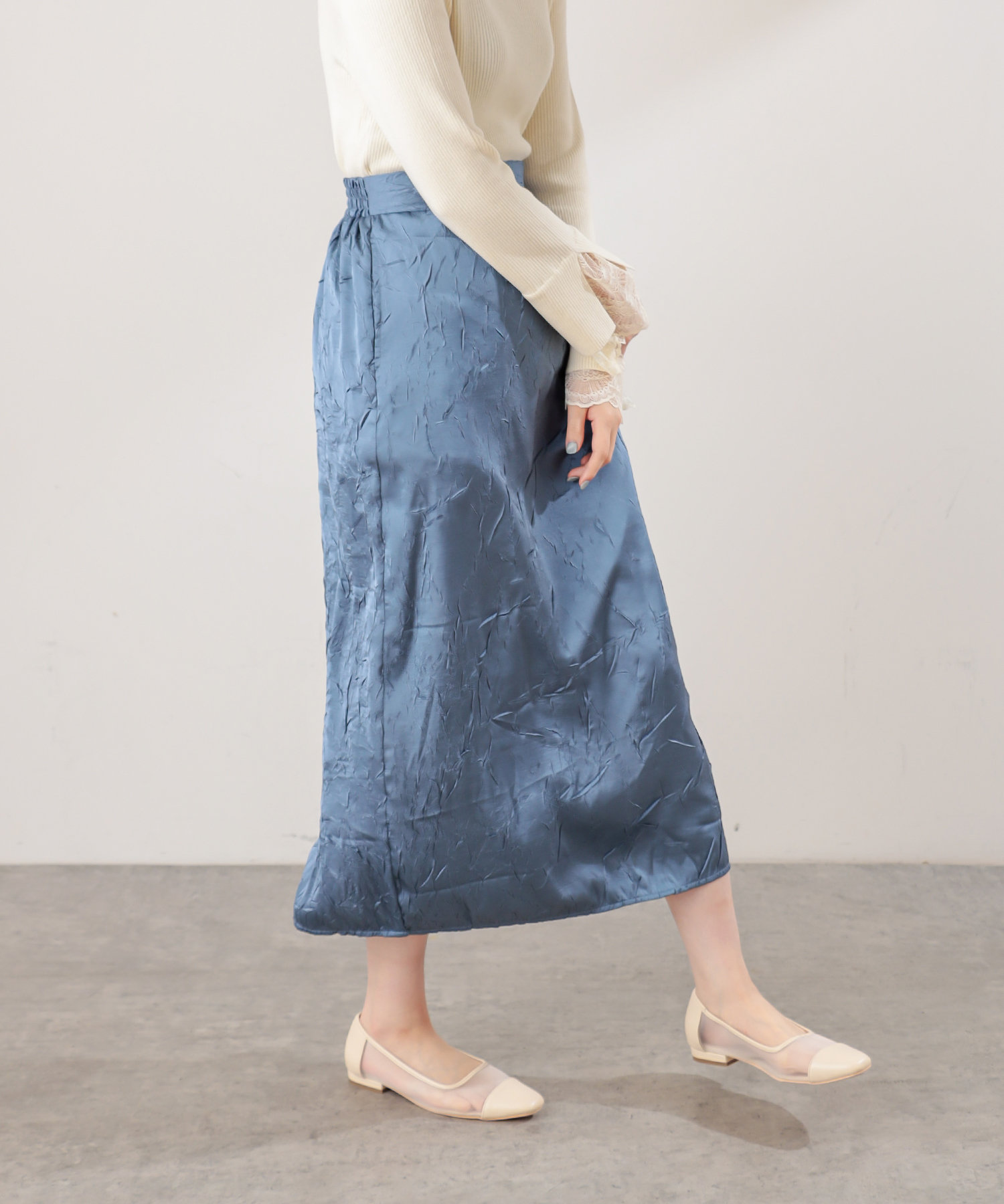 natural couture(ナチュラルクチュール) ちょっとモードなワッシャーサテンスカート
