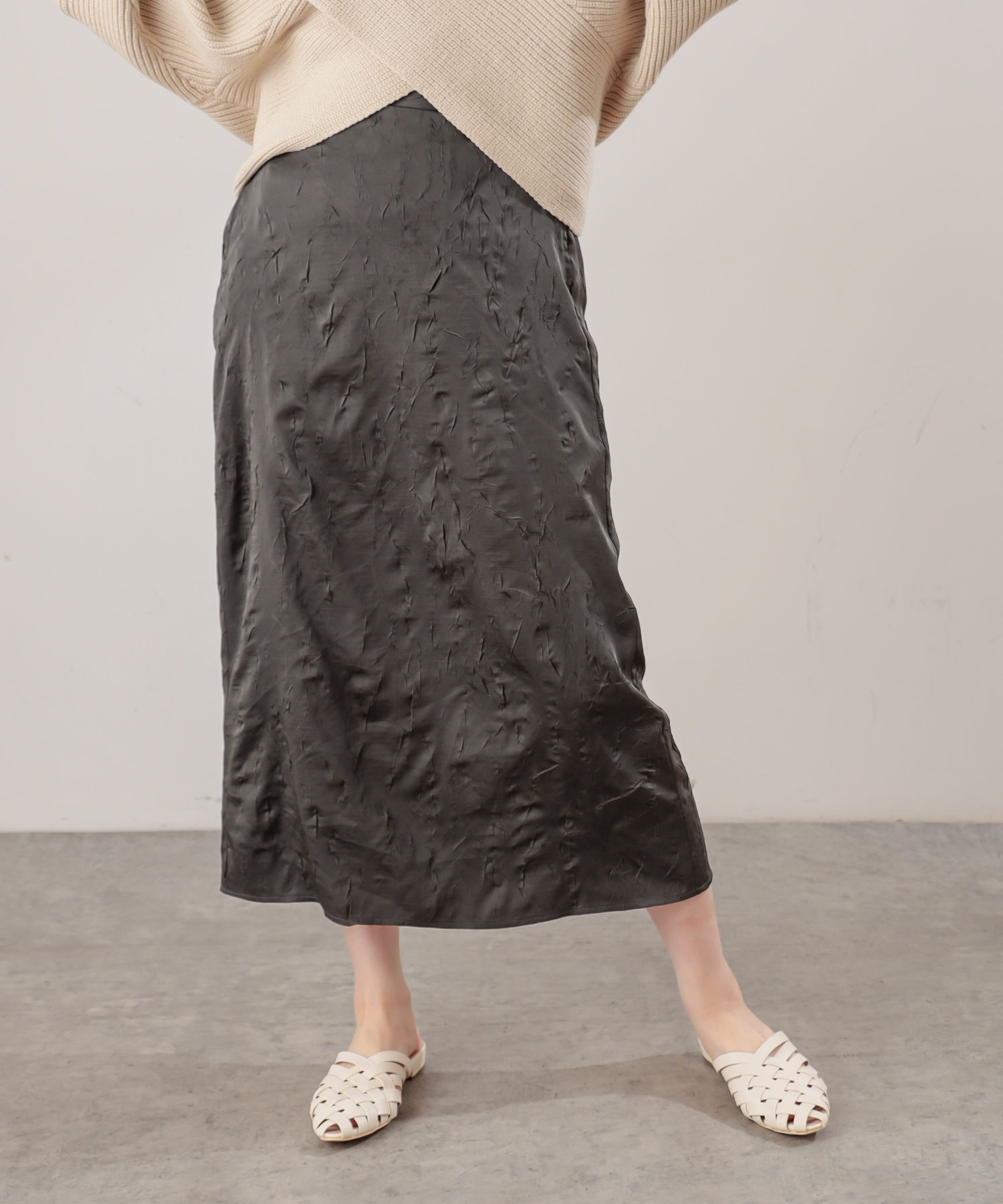 natural couture(ナチュラルクチュール) ちょっとモードなワッシャーサテンスカート